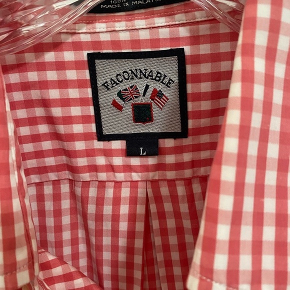 Faconnable Checked Button Up Shirt Pink Size Large short sleeve - Picture 3 of 9